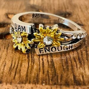 Woman's Size 7 925 Sterling Silver Sunflower Ring With Stylish Rhinestones